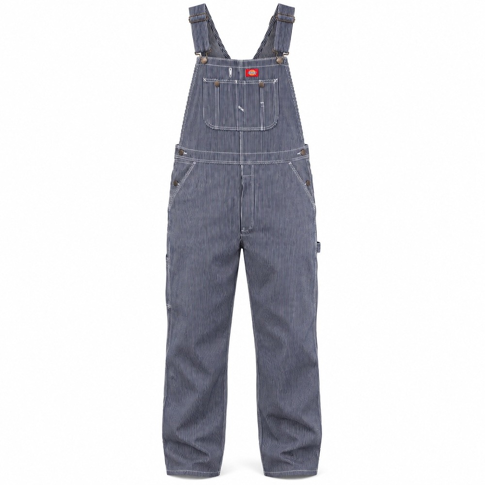 Dickies Hickory Striped Bib Overalls Men 38x34 Blue White Workwear Tool Pockets